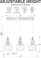 TENGXIN 3-Light Pendant Lights for Kitchen Islands - 6 Inch Brushed Nickel with Striped Glass. Farmhouse Style, Ideal for Dining Rooms and Bedrooms, Model TXPLBN12-3.