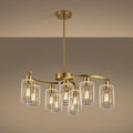 9-Light Gold Glass Chandelier, Adjustable Height Dining Room Light Fixtures Over Table, Contemporary Hanging Chandelier for Kitchen Island Living Room Foyer Office, Clear Glass Shade