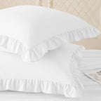 KKJIAF Ruffle Pillow Cases 18x18 Inches, White Square Ruffled Pillow Covers Set of 2, Microfiber Wrinkle Resistant Pillow Shams with Envelope Closure for Sofa Bed Living Room