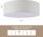 3-Light Ceiling Light Fixture, 13" Drum Flush Mount Ceiling Light, Modern Close to Ceiling Lights with Fabric Linen Shade Farmhouse Flush Mount Light for Bedroom Hallway Kitchen Dining Living Room