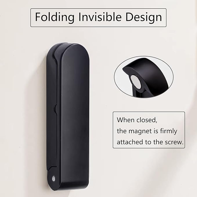4Pcs Folding Coat Hooks, Zinc Alloy Folding Wall Hook for Hanging Coat Scarf Hat Robe Key Purse, Foldable Invisible Hook with Screws (Black)