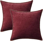 MIULEE Pack of 2 Christmas Pillow Covers 16x16 Inch Burgundy Red Farmhouse Decorative Throw Pillow Covers with Stitched Edge Soft Chenille Solid Dyed Couch Pillow Covers for Sofa Bed Living Room