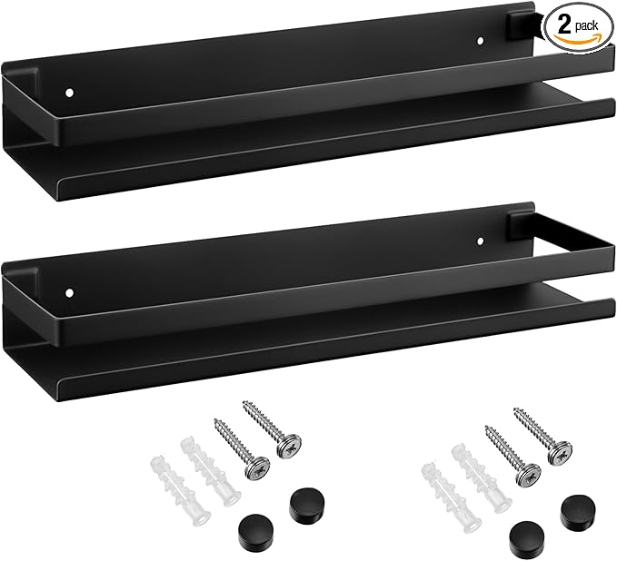 Lallisa 2 Pieces Stainless Steel Shelf Bathroom Shower Floating Shelves Wall Mounted Shower Caddy Basket Shelf Storage Organizer Shelves for Bathroom, Kitchen, Living Room (Black,11.81 Inch/ 30 cm)