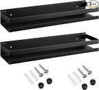 Lallisa 2 Pieces Stainless Steel Shelf Bathroom Shower Floating Shelves Wall Mounted Shower Caddy Basket Shelf Storage Organizer Shelves for Bathroom, Kitchen, Living Room (Black,15.75 Inch/ 40 cm)