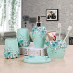 LUANT Vintage Pink Bathroom Accessories, 5Piece Bathroom Accessories Set, Bathroom Set Features, Soap Dispenser, Toothbrush Holder, Tumbler & Soap Dish - Bath Gift Set (Blue)