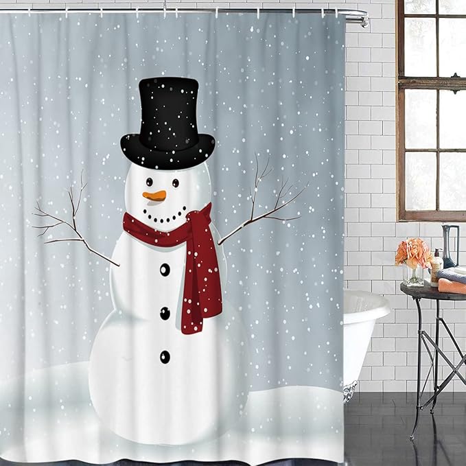 Vandarllin Custom Christmas Snowman Bathroom Shower Curtain,Waterproof Polyester Fabric -Blue Red White-Extra Long 72" x 84"