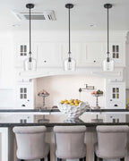 Modern Farmhouse Pendant Lighting for Kitchen Island Glass Black Pendant Light Fixtures Rod-Hung