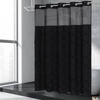 Boho Black Woven Fabric Shower Curtain 36 x 74 Modern Farmhouse, No Hooks Tufted Chevron Striped Shabby Chic Textured, Minimalist Cloth Curtain for Bathroom, Hotel Decor