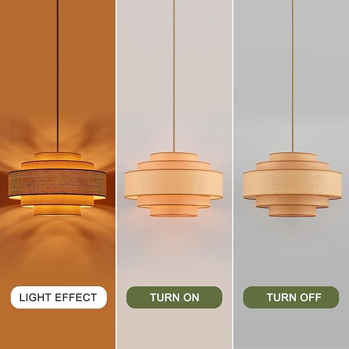 Farmhouse 26" Large Drum Rattan Chandelier 6-Lights Vintage Boho Rattan Chandelier Retro Vintage Bamboo Drum Chandeliers for Dining Room, Kitchen Island, Living Room, Bedroom