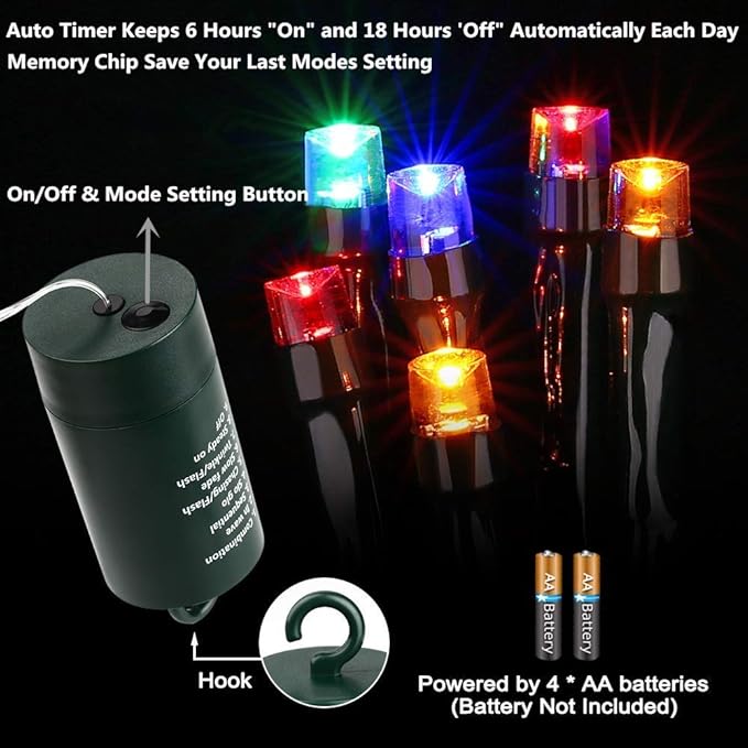 Joomer Battery Christmas Lights, 33ft 100LED Fairy Lights Battery Operated Timer 8 Modes Waterproof for Outdoor Home Garden Party Holiday Christmas Trees Decoration (Multicolor)