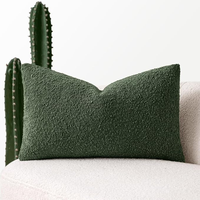 MIULEE Textured Boucle Throw Pillow Cover Christmas Dark Green Accent Solid Lumbar Pillow Case Decorative Soft Pack of 1 Couch Cushion Chair Sofa Bedroom Livingroom Home Decor,12x20 Inch