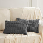 Fancy Homi Dark Grey Decorative Throw Pillow Covers 12x20 Inch for Living Room Couch Bed Sofa, Rustic Farmhouse Boho Home Decor, Soft Striped Corduroy Square Cushion Case 30x50 cm