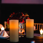 Homemory 7"x3" Flameless Candles Battery Operated, Amber Yellow Light，Realistic Wax LED Pillar Candles with 2 Remote Controls & Cycling 24-Hour Timer, Long Battery Life, Set of 2, Ivory, Indoor Only