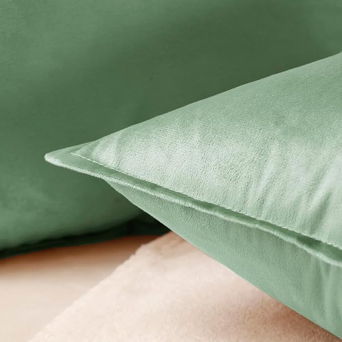 VAKADO Throw Pillow Covers 16x16 Set of 2 Sage Green Velvet Decor Decorative Couch Cushion Euro Pillowcases with Fringe Home Bed Decoration for Sofa Bedroom Office