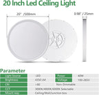 20 Inch LED Flush Mount Ceiling Light, 40W, 4350LM, Selectable 3000K/4000K/6000K CCT, White Round Flat Panel Light Fits Hallway, Kitchen, Bedroom, Laundry Room