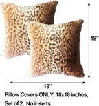 Faux Fur Throw Pillows, Set of 2 Decorative Square Couch Pillow Covers, Leopard Cheetah Print Luxury Soft Plush Animal Pillowcase for Sofa, Bedroom Living Room Decor, 18x18, Brown