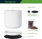 Kazeila Plant Pots Ceramic Planter for Indoor Outdoor Plants Flowers 10 Inch Matte White Large Cylinder Flower Pot with Saucer and Drainage Hole,Glazed Finish Interior and Exterior