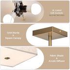 Modern Square Fabric Flush Mount Ceiling Light Fixture, Gold Brass Semi Flush Ceiling Lamp with Linen Shade, Rustic Lighting for Bedroom, Living Room, Dining Room, Hallway