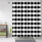Vandarllin Rustic Black White Buffalo Check Plaid Pattern Shower Curtain, Farmhouse Shower Curtains Set with Hooks, Waterproof Fabric Bathroom Curtains Decor Home Accessories,Stall 48 X 72 Inch