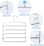 FeeraHozer Pants Hangers Space Saving 3 Pack No Slip 5 Layers Multi Functional Pants Rack Stainless Steel Swing Arm Space Saver Hanger for Trousers Jeans Towels Scarf （Grey）