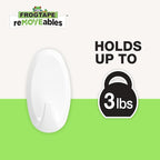 FrogTape reMOVEables Heavy Duty Wall Hooks - No Damage - Easy to Remove & Reuse - Medium Wall Hook with Adhesive Strips - Holds up to 3 lbs - Includes 8 Hooks and 12 Strips - White (Pack of 8)