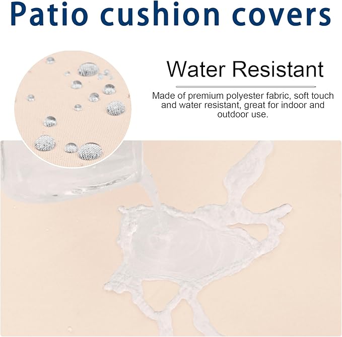 14 PCs Patio Cushion Covers for 7 PCs Outdoor Furniture Sectional Seating Sets Water Resistant Plus 2 Throw Pillows (Khaki, 23.6(L)*23.6(W)*4.33(T) inches)