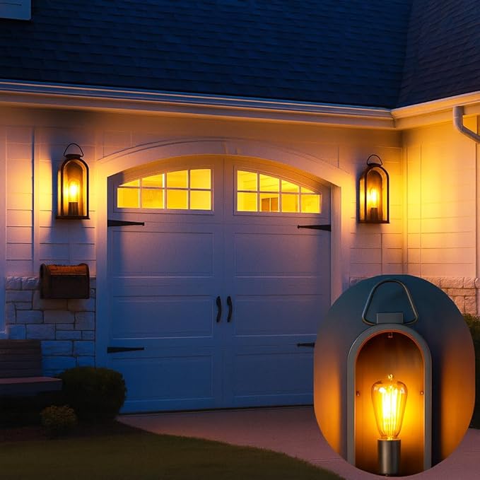 Vintage Outdoor Wall Light Fixture (1 Pcs) - Matte Black Porch Lantern/Exterior Wall Sconce, Glass Shade, Sturdy Metal Frame, Waterproof & Anti-Rust, Fit for Entryway/Garage/Patio/Doorway, E26 Socket