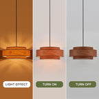Farmhouse 23.6" Large Drum Wooden Chandelier Vintage 6-Lights Chandelier with Wooden Finish Linen Shade Modern Retro Drum Chandeliers for Dining Room, Kitchen Island, Living Room, Bedroom
