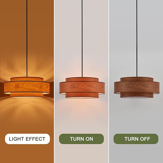Farmhouse 23.6" Large Drum Wooden Chandelier Vintage 6-Lights Chandelier with Wooden Finish Linen Shade Modern Retro Drum Chandeliers for Dining Room, Kitchen Island, Living Room, Bedroom