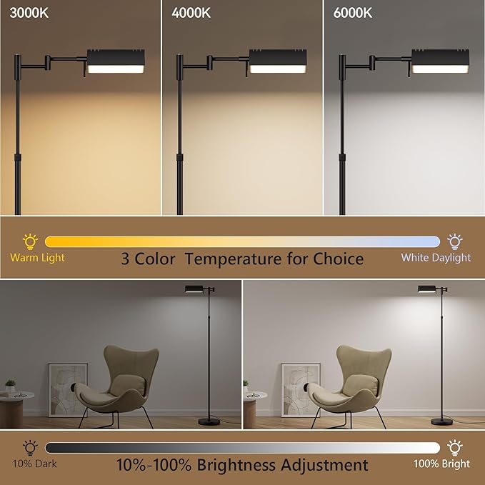 SUNMORY Dimmable LED Pharmacy Floor Lamp, Adjustable Floor Lamp for Living Room with 350° Swing Arm, Touch & Remote Control, 16W Bright Standing Task Lamp for Reading Sewing Crafting