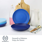 Homienly Dessert Plates Set of 8-8 inch Plate Set Wheat Straw Plates for Kitchen Unbreakable Plate for Dessert, Appetizer,Pancakes, Microwave & Dishwasher Safe Kitchen Essentials(Blue Series)