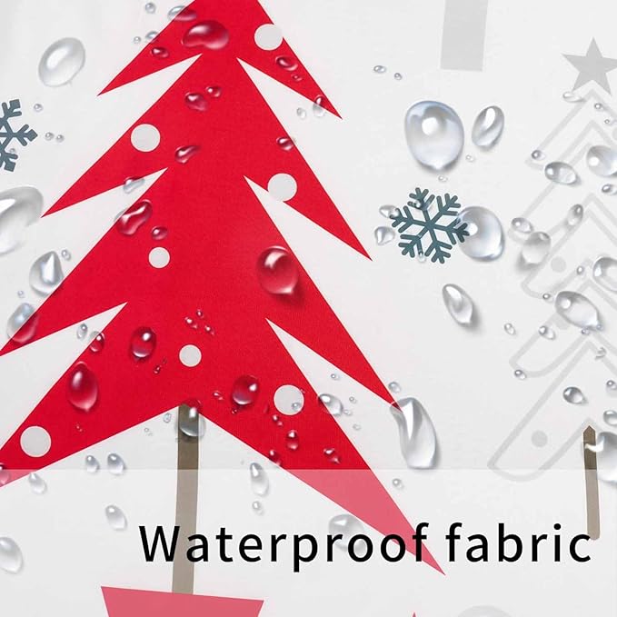 Christmas Shower Curtain Merry Xmas Tree Shower Curtains Sets Winter Farmhouse Holiday Polyester Waterproof Fabric Washable Decorative Bathroom Curtain 72" x 72" with 12 Hooks