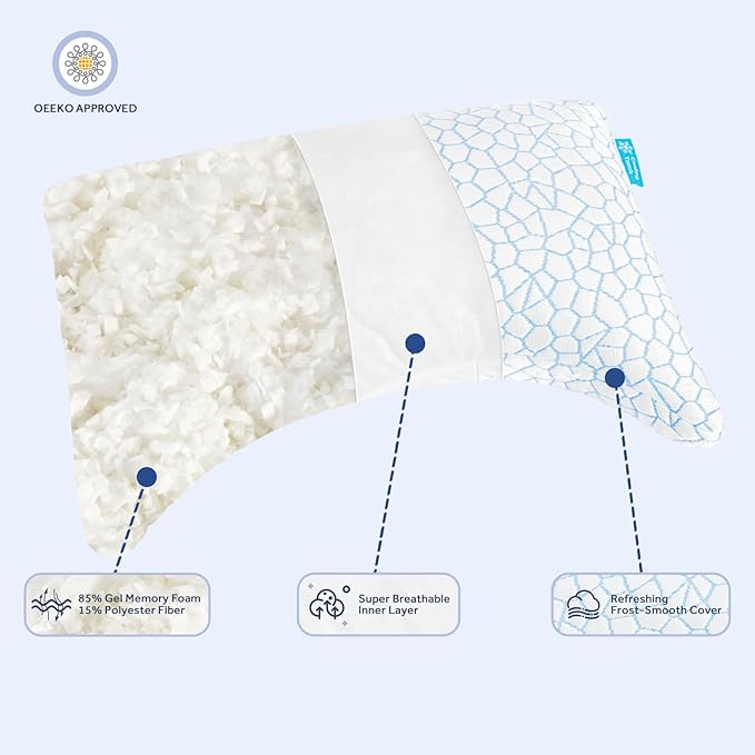 King Cooling Side sleeper pillow for adults,cervical neck support pillow for neck and shoulder pain Relief,Adjustable Shredded Memory Foam Bed Pillow 1 Pack with Additional Foam Fill Included (White)