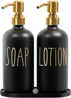 MOMEEMO Bathroom Soap Dispenser Set, Contains Hand Soap and Lotion Dispenser, Suitable for Black and Gold Bathroom Decor. (Black & Gold)
