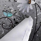 Rustic Farmhouse Teal Floral Shower Curtain, Farm Teal Daisy Flowers and Butterfly Shower Curtain for Bathroom, Country Turquoise Gray Fabric Boho Shower Curtain Set with 12PCS Hooks, 36X70IN
