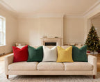 Mecatny Christmas Corduroy Throw Pillow Covers 16x16 Set of 2, Neutral Decorative Soft Boho Couch Pillow Covers with Broadside for Sofa Living Room, Christmas Red