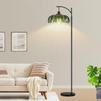 Gold Floor Lamp for Living Room,Bedroom,Standing Lamp with Remote Dimmable Brass Tall Lamp Vintage Retro Mid Century Modern Floor Lamps Arc Green Glass Flower Lamp Floor Light Boho Bohemian