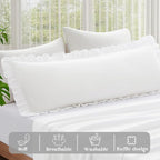 KKJIAF Ruffle Body Pillow Cases Set of 1, Ruffled Pillow Covers with Envelope Closure, Body Pillowcases Size of 20" x 54", Ruffled Long Pillow Shams, White