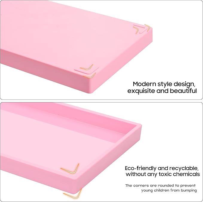 Vanity and Bathroom Tray, 6.3" ABS Countertop Organizer,Waterproof Vanity Tray for Toilet Tank,Perfume,Soap,Keys,Bathroom Accessories,Kitchen and Bath Trays,Non Slip Small Trays,Pink