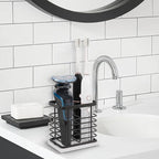 HarJue Toothbrush Holder, Luxurious Metal Toothbrush Toothpaste Holder with Marble Base for Bathroom, Multi-Slots Openwork Design, Bathroom Accessory for Storage and Organizer (Small, Matte Black)