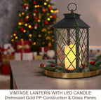 Bright Zeal 2-Pack 13.5" Vintage Candle Lantern with LED Candle (Distressed Gold, 6hr Timer) - IP44 Waterproof Outdoor Hanging Lanterns Battery Powered - Tabletop Lantern Decorative Home Lanterns