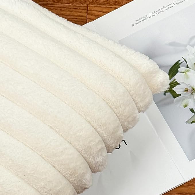 12x20 Throw Pillow Covers Set of 2, Decorative Faux Fur Covers for Bed, Couch Soft Fluffy Pillow Cover with Velvet Back for Living Room, Neutral Home Décor Accent for Sofa - Cream White