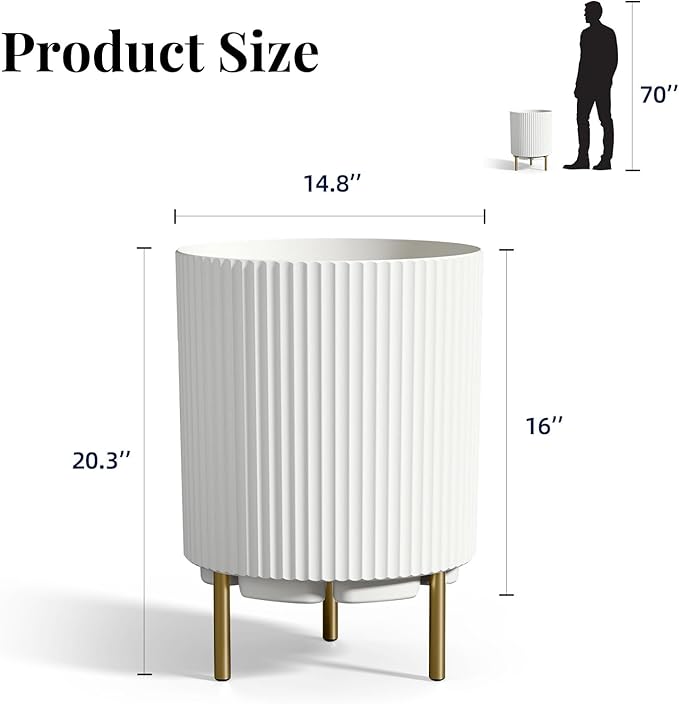 FONTOI 20.3'' Front Porch Planter Stand, Outdoor Round Plant Stand for Porch, Plastic Striped Planter Stand with 3 Holder, Indoor Flower Pots Stand for Tall Plants, Porch Decor,White