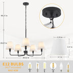 29.52" Black Farmhouse Chandelier with Fabric Shade, 5-Arm Vintage Modern Dining Room Light Fixture, Kitchen Island Pendant Hanging Foyer Light Fixture for Entryway Hallway Living Room Over Table