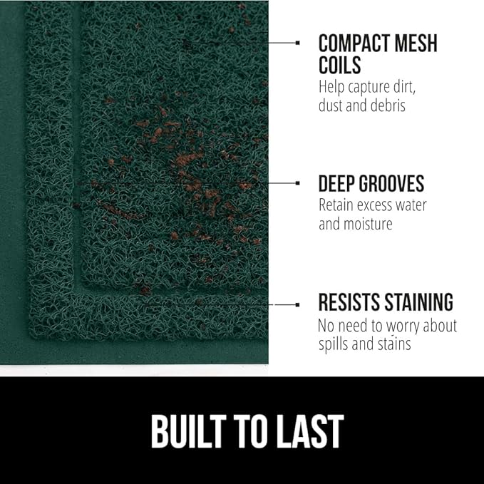 GORILLA GRIP Dirt Grabber Mesh Doormat, Low-Profile, Stain and Fade Resistant Heavy Duty Quick Dry Striped Doormats, Mats for Indoor or Outdoor Entry, Shoe Scraper, Garage Entrance Mat, 35x23, Green