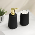 Black and Gold Striped Bathroom Accessories 2 Piece Set Soap Dispenser and Toothbrush Holder