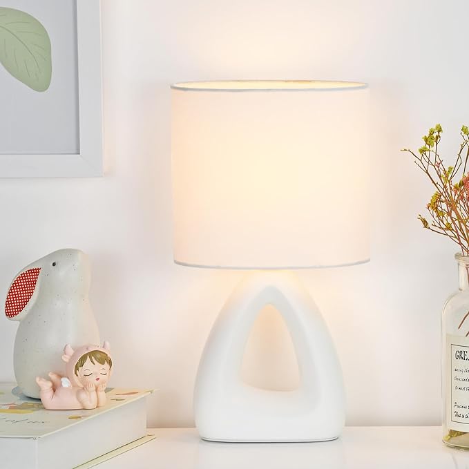 Lampwell LILA Small Modern Ceramic Table Lamp, Off White, 6.7x3.94xH11.8IN, Bulb Excluded, Kids & Night Table Lamp
