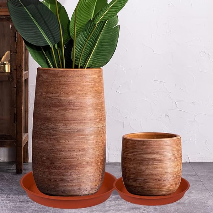 2 Pack of Extra Large Plant Saucer 24 26 inch (22.5 inch Base), 4.2" Depth, Plastic Birdbath Bowl for Indoors Outdoor, Deep Heavy Duty Plant Saucer Dish for Garden (26", Terracotta)