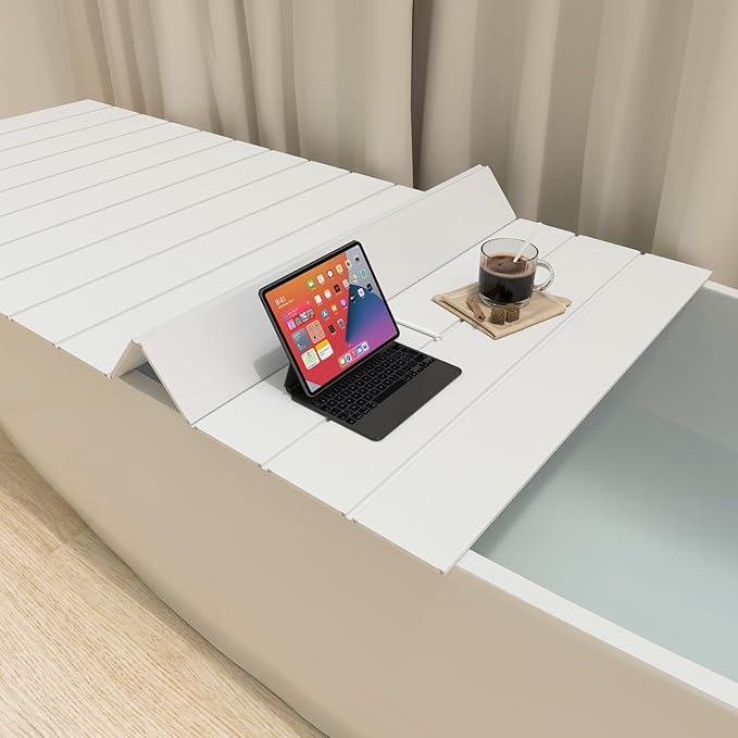 Bathtub Tray, Foldable Anti-dust Bathtub Cover Bath Insulation Cover, PVC Shutter Bath Lid Fit Most Tubs, Can Store Wine Glass, Books, Tablets, Cellphones