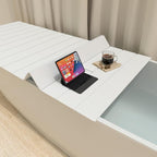 Bathtub Tray, Foldable Anti-dust Bathtub Cover Bath Insulation Cover, PVC Shutter Bath Lid Fit Most Tubs, Can Store Wine Glass, Books, Tablets, Cellphones (White, 150×70×0.6CM)